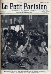 パリのカフェ「テルミヌス」の爆発後、アナキストのエミール・アンリ（1872-1894）が逮捕される。"Le Parisien "に掲載された版画