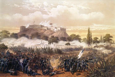 アメリカとメキシコの戦争中の1847年9月、チャプルテペックへの攻撃。1850年に描かれたもの。