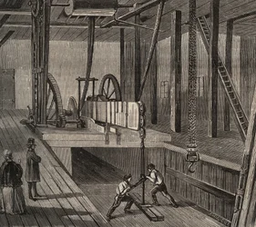 パッシーのアルテシアン井戸掘削のアトリエ。1856年に描かれた "科学博物館 "の版画