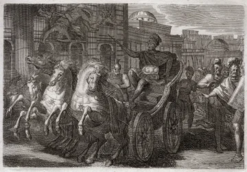 ローヤルモンの聖書、旧約聖書。イェザベルは犬を食べる。エフーはエザベルを窓から放り出させ、彼女は犬から食べられてしまう。1811年のイラスト。