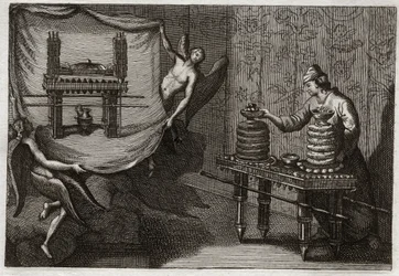 ローヤルモンの聖書、旧約聖書。幕屋の提案パンのテーブル。1811年のイラスト。