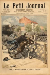 シャンピニー付近での自転車の逮捕。1896年8月30日の「Le petit journal」に掲載された版画。セルバのコレクション。