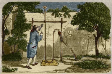 植物学：スティーブン・ヘイルズ（1677-1761）が1727年に行ったセベの登攀力に関する経験。1859年に描かれた "Le Musee Des Sciences "の版画