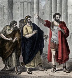 カミーユの追放 - アンティキテ・ロマイン将軍で政治家のカミーユ（Marcus Furius Camillus、紀元前446-365年）は、ヴェイアスの略奪事件のために追放され、軍隊に一体的に残したため、アポロに支払うべき分を支払うことができなかった（紀元前391年）。