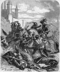 1465年、モンスリーの戦いでのブルゴーニュ公シャルル・ザ・テメレール（1433-1477）。19世紀のエングレーヴィング。