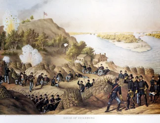 南北戦争（1861年～1865年）、アメリカ南北戦争。ヴィックスバーグ（アーカンソー州とミシシッピ州の境界にある）の包囲、グラント将軍（と北側の人々）によって都市が占領され、40日間の包囲の後に都市は陥落した（5月19日から7月4日
