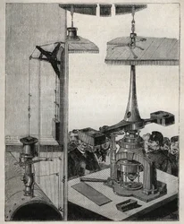 コイン。ロンドン造幣局のスチームバランス。Adolphe BITARDの "Les arts et metiers illustres "に掲載された1885年の版画。