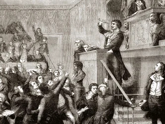 1792年9月21日の会議：演壇に立つジャン・ポール・マラット - Hennri Martinの「Histoire de France」に掲載された写真