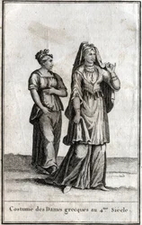 4世紀のギリシャ女性の衣装。1814年P.J.B.N.作の「Beaute de l