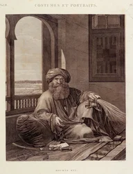 コスチュームとポートレートMourad Bey (1750-1801) Mamluk chief (Murad Bey Egyptian Mamluk chieftain (Bey)) in "Description of Egypt", Editions imperiales