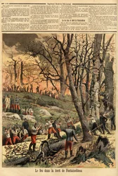 フォンテーヌブローの森で起きた犯罪的な火災。Le petit journal" 22/04/1893に掲載されたエングレーヴィング。セルバのコレクション。