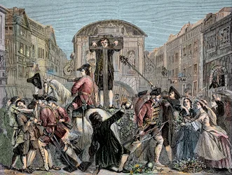 Daniel Defoe (De Foe) (1659-1731) 1703年にロンドンで皮肉な文章 "The Shortest Way With the Dissenters "を出版して投獄される - 作家であり冒険家でもあったDaniel Defoe (1659-1731)は、1703年にイギリス人に対して書いた文章で投獄された。