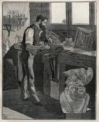 銀器の装飾：ブロンズの鏨（たがね）。Adolphe BITARDの "Les arts et metiers illustres "に掲載された1885年の版画。