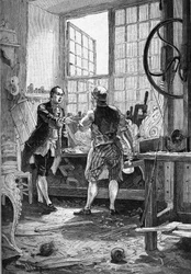 エンサイクロペディ』の作者、ドゥニ・ディドロ（1713-1784）。19世紀に描かれた版画。ジュール・ミシュレの『フランス史』に登場する