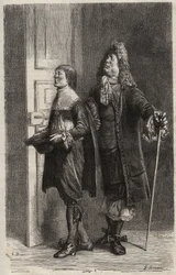 Diafoirus pere et fils - Jean Baptiste Poquelin dit Moliere (1622-1673) の「架空のマラド」のためのエングレーヴィング（架空の無効物