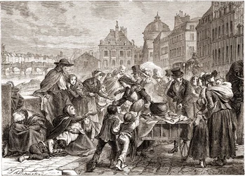 1820年頃の飢えた農民への食糧配給-アンリ・マルタン著「フランスの歴史」より