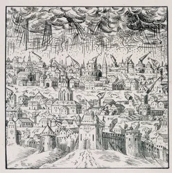 バーデンの地震-「1562年から1586年までのフランスの災難を表す39図のコレクション」（ルイ・ペラン印刷）の中にある。