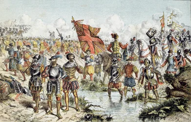 第8次宗教戦争（1585-1598）：1590年3月14日のイヴリーの戦い、ヘンリー4世の王室軍（勝利する）とカトリック同盟の戦い。19世紀のイラスト。パリ、アルミー美術館