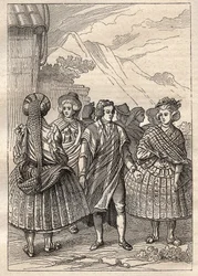 ジャン・フランソワ・ガロプ・ド・ラ・ペルーズ（1741-1788）の世界一周遠征（1785-1788）：コンセプシオン（チリ）の住民の衣装 - 図版は "The Great Mariners of 18 century "より引用