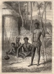 1791年にジャン・フランソワ・ガラップ・ド・ラ・ペルーズ（1741-1788）を探しに行ったアントワーヌ・ブルーニ（Bruni）・ダントルカストー（1737-1793）の遠征：先住民ネオ・カレドニアン - 図版は "The Grands Mariners of 18th century "より引用。
