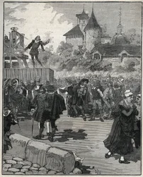 1616年、Nicolas Briot（Engraveur du Royaume de France）（1579-1646）による機械式鋳造の経験。Adolphe BITARDの "Les arts et metiers illustres "に掲載された1885年の図版。