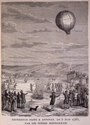 1783年6月5日にアノネで行われたモンゴルフィエ兄弟の実験（19世紀後半の「Les Contemporains」に掲載