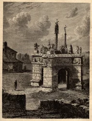 Finistere - Brittany - Le calvaire de Pleyben - Enclos paroissial de Pleyben - Pleyben Parish close - "PATRIE "のエングレーヴィング - DESCRIPTION PECTUREQUIRESSE DE LA FRANCE EN 6 VOLUES BY LUCIEN HUARD - 19世紀末