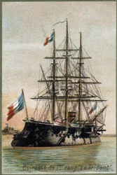 一列目の戦艦「トライデント」 1890年頃19世紀のクロモリトグラフ。