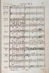 ルートヴィヒ・ヴァン・ベートーヴェンの「交響曲第1番 C majeur opus 21」の楽譜の最初のページ。