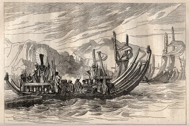 キャプテン・ジェームズ・クック（1728-1779）の第一回目の航海（1768-1771）：オパリーに集結したタヒチ艦隊 - 図版は "The Great Mariners of 18 century "より引用。