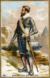 フランソワ・ド・ギーズ（1519 - 1563）。19世紀のカラーリトグラフ。
