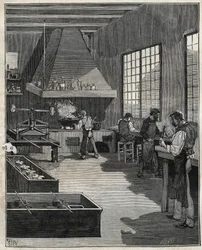 ガルバニック金型職人：金型の準備。Adolphe BITARDの "Les arts et metiers illustres "に掲載された1885年の図版。