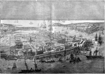 1862年のハバナの全景-ジュリアン・ド・ラ・グラヴィエール少将が指揮するフランス師団の装置。