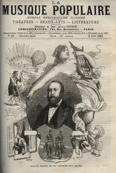 Gustave Nadaud (1820-1893), フランスのソングライターと彼の曲 - 輝かしい週刊紙「La musique populaire」に掲載された彫刻 - 1882年