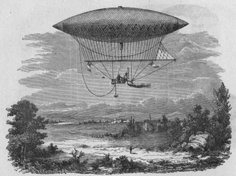 ヘンリー・ギファードは、全長44メートルの蒸気エアロスタットをテストしている。科学のアルバム」（ジュベ社）より