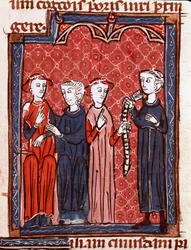 カノン法の歴史。「ローマ・カトリック教会の法律と規範を定めた1140年の "Decret de Gratien"（"Concordia discordantium canonum "または "Decretum Gratiani"）から引用されたミニチュア。第13回