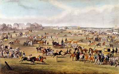 オルレアン公の後援によるシャンティイでの競馬 1841年のエングレーヴィング。個人蔵