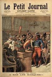 マルディグラのカーニバルの後の灰の水曜日、パーティーコスチュームが裁判官の前を通ってお披露目するイラスト。1893年2月18日の「Le petit journal」に掲載されたエングレーヴィング。セルバのコレクション。