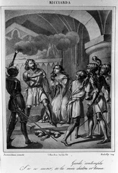 イタリアの詩人・劇作家ウーゴ・フォスコーロ（1778-1827）の『リカルダ』第5幕ラストシーンの挿絵 19世紀