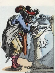 Compere le Loup, Maitre Renard, Comere la Chevre et ses petits biquets」という物語をJean de la Fontaineの寓話に基づいて描いたもの。小さな子供たちのための家庭の物語」の中で。19世紀の匿名のエングレーヴィング。