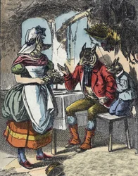 物語「よいこひつじ」のイラスト。小さな子供たちのための家庭の物語」で。19世紀のアノニマス・エングレーヴィング。