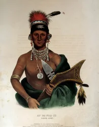 アメリカのインディアン：「ソーキー族のインディアン酋長の肖像 Ap Pa Noo See」1836年の匿名リトグラフ ラ・ロシェル、ヌーヴォー・モンド美術館