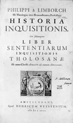 異端審問。1692年にアムステルダムで出版された "History of the Inquisition "の正面図。