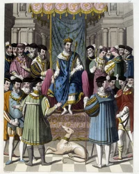 フランソワ1世（1494 - 1547）とイングランドのヘンリー8世（1491 - 1547）のインタビュー。19世紀のエングレーヴィング。