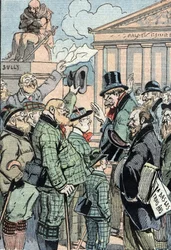 ジャン・ジャウレス統一社会主義者、ドイツ人に代表される3年法（兵役）に反対する（1914年6月）（ジャン・ジャウレス率いる統一社会主義者を支持するドイツ人、1914年6月） 「ル・ペレラン」19/07/19号からの漫画。