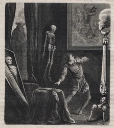 ジョン・シャテル（シャステル）（1575-1594）、1594年12月27日のフランス王アンリ4世暗殺未遂の前、イエズス会士により瞑想の間に閉じ込められる。1879年刊『Histoire des sociétés secrètes, politiques et religieuses』所収の版画