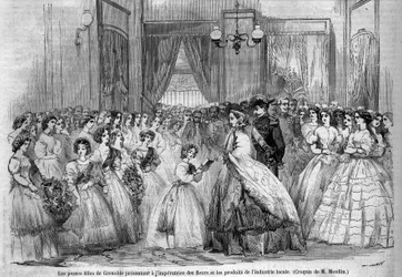 皇帝ナポレオン3世（1808-1873）とその妻ウジェニー・ド・モンティージョ（1826-1920）が、サヴォイ伯爵の併合（3月のトリノ条約）に伴い、サヴォイ公爵のもとへ向かう旅：ここでは、グルノーブルを訪れた皇室の夫妻が、プレゼンに来た若い女性たちと出会う。