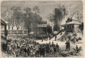 ナポレオン3世(1808-1883)とウジェニー・ド・モンティージョ(1826-1920)のルーアンへの旅：農業競技会での賞の分配。"L
