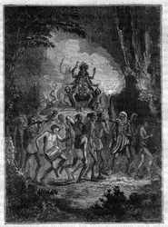 ヴィクトル・ジャクモンによるインドへの旅、1828年から1832年の間に行われたカーリー女神（破壊の女神）の行列 - 「19世紀における大航海の絵巻物史」に掲載されたエングレーヴィング。1877