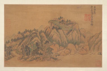 風景（アルバムリーフ、絹本、墨、彩色）